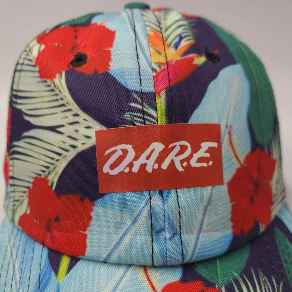 DARE Hat Strapback (Fits‎ Small) Blue Red Floral All Over Print Tropical Skate